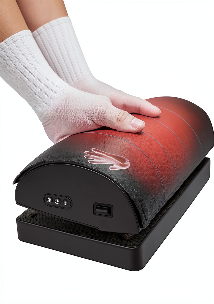 Snailax foot rest placed under an office desk with user's feet resting comfortably