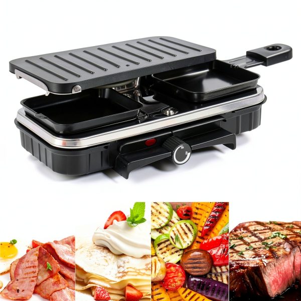 Raclette Grill TONZE 2-in-1 Griddle with 8 Cheese Pans, Smokeless-4