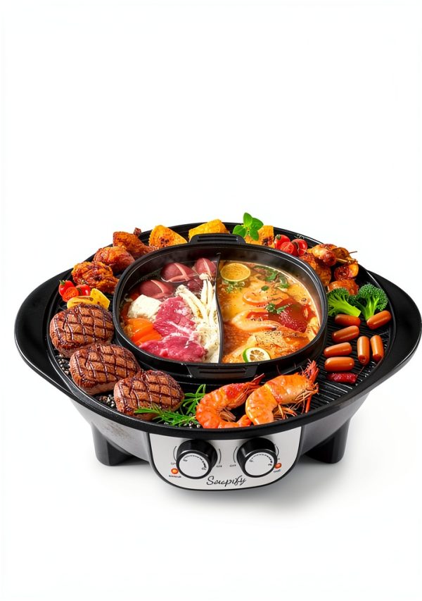 Soupify 2-in-1 Hot Pot & Grill Korean BBQ with Dual Temp Control Black-1