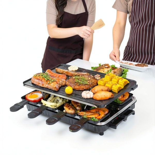 Raclette Grill TONZE 2-in-1 Griddle with 8 Cheese Pans, Smokeless-1