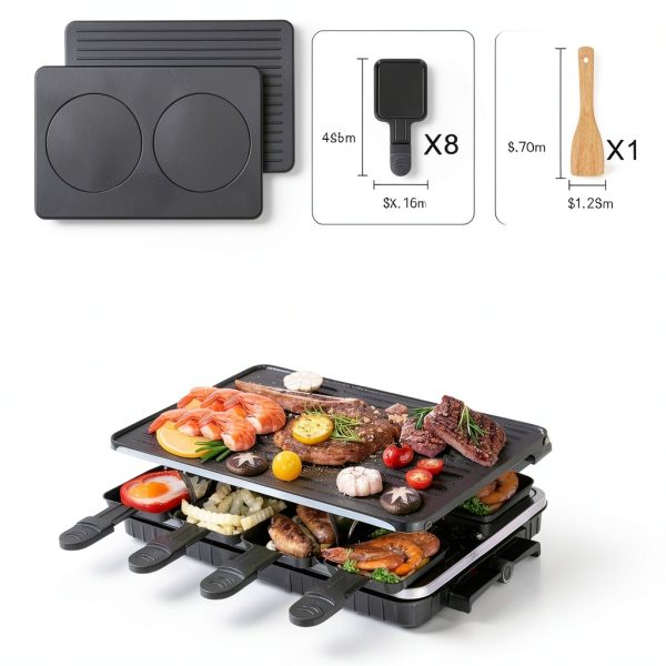 Raclette Grill TONZE 2-in-1 Griddle with 8 Cheese Pans, Smokeless-6