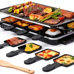 Raclette Grill TONZE 2-in-1 Griddle with 8 Cheese Pans, Smokeless-0