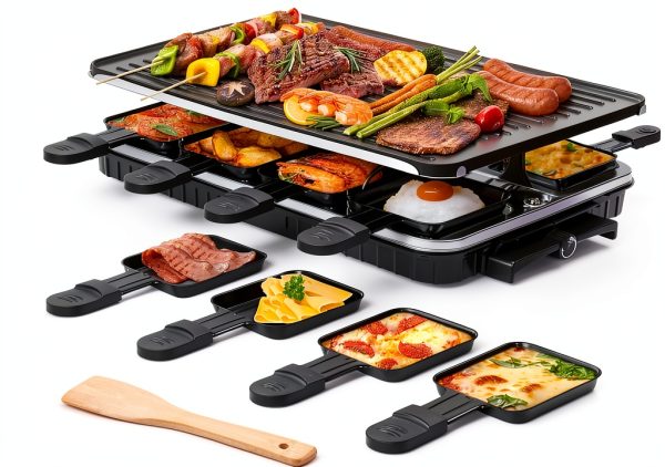 Raclette Grill TONZE 2-in-1 Griddle with 8 Cheese Pans, Smokeless-0