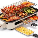 Electric Indoor Grill Pukomc 2-in-1 Temp Control, Plate, Beige-0