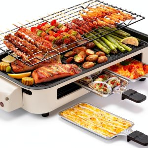 Electric Indoor Grill Pukomc 2-in-1 Temp Control, Plate, Beige-0